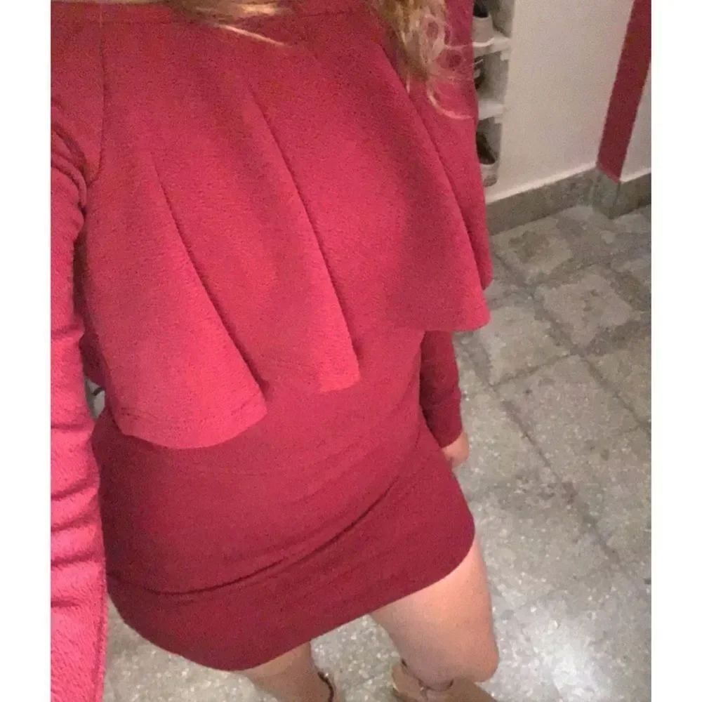 HP Burgundy Off The Shoulder Ruffle Bodycon Dress - Picture 6 of 7